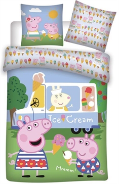 Gurli gris junior sengetøj 100x140 cm - Gurli og Gustav Gris - Ice Cream - 100% bomuld